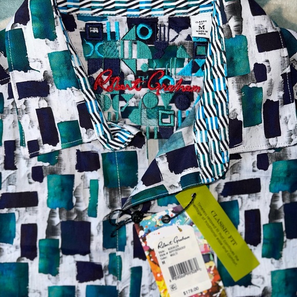 Robert Graham Geometric Blue and Green Shirt - Picture 6 of 8